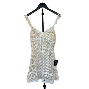 Lulu's Charmaine White Eyelet Floral Dress With Ruffle Straps & Tie Front